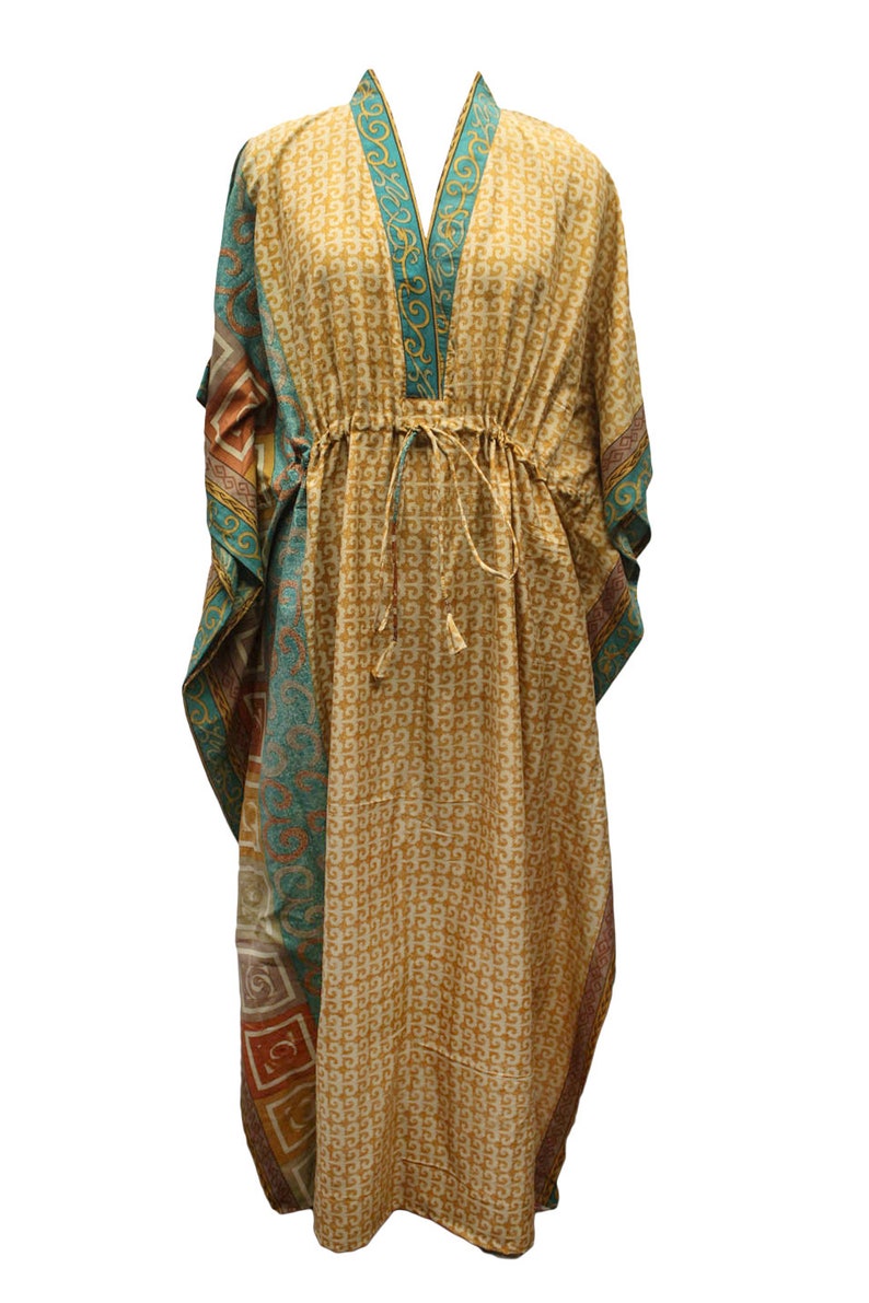 Pure Silk Kaftan Kaaftan Robe Summer Dress Bridal Party Shower Dressing Maxi Tunic Beach Wear Maternity Gown Holiday Leisure Gifts KFN1127