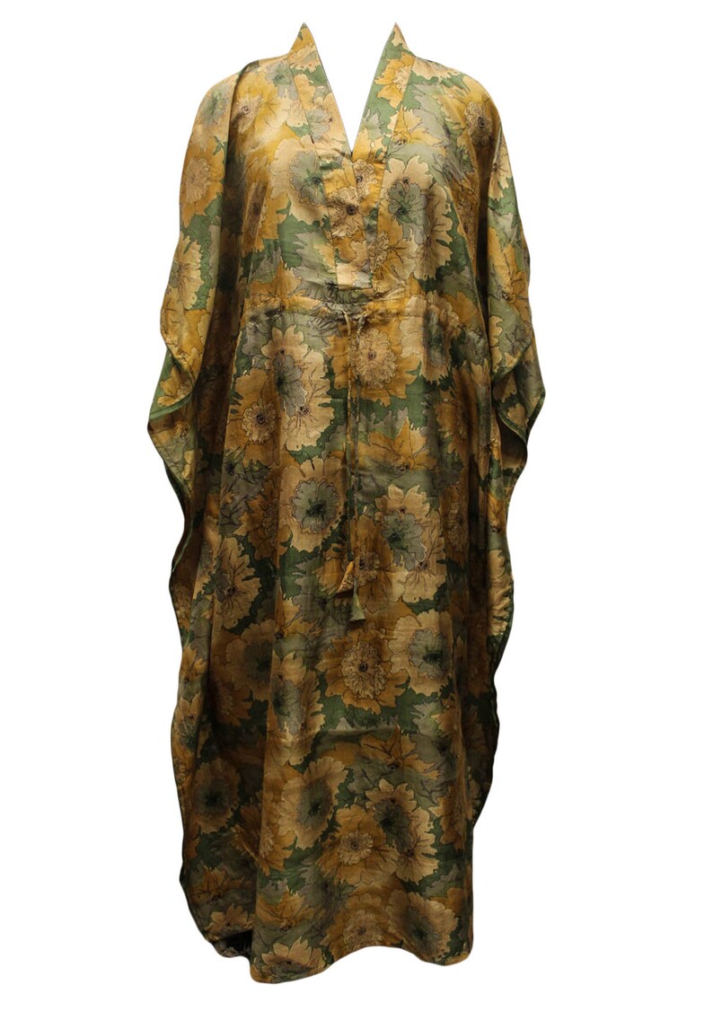Pure Silk Kaftan Kaaftan Robe Summer Dress Bridal Party Shower Dressing Maxi Tunic Beach Wear Maternity Gown Holiday Leisure Gifts KFN1107