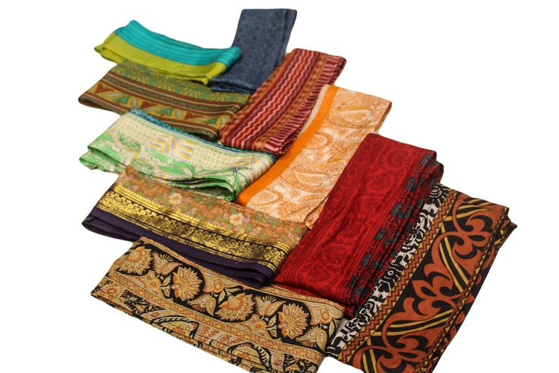 Écharpe en pure soie recyclée, vintage, sari, ceinture pour la tête, reste de cravate, foulard, ceinture en soie, fabrication de tissus doux, décoration recyclée, ceintures, bandes SL4 image 3