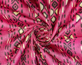 Pure Silk Fabric By The Yard Dress Making Cloth Collage Sewing Vintage Recycled Material Summer Print Textile Saree Sari Soft Floral PSF1307