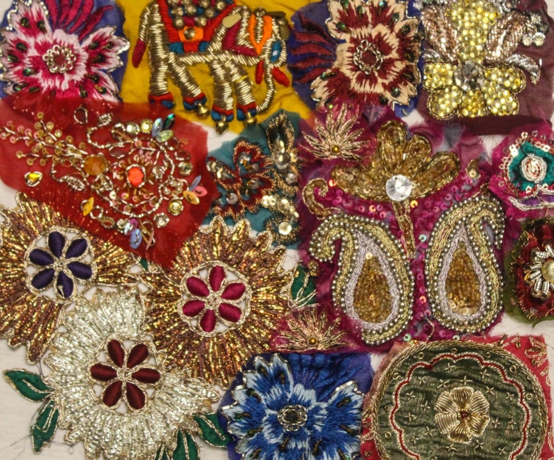 25 pack boho scrap trim snippets junk journal mixed media embellishments embroidered beaded sequins decorative applique patch art craft SL5 image 10