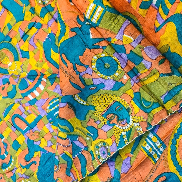 Tissu en soie pure par mètre, confection de vêtements, collage, couture vintage, matériau recyclé, impression textile Saree sari, teinture d'oeufs de Pâques PSF1607