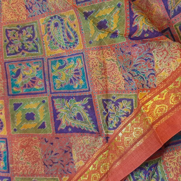 Pure Silk Fabric By The Yard Dress Making Cloth Collage Sewing Vintage Recycled Material Print Textile Saree Sari Easter Egg Dyeing PSF1584