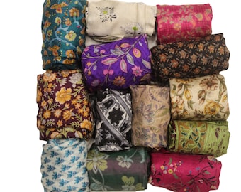 Pack van 10 zijden sjaals Pure zijden sjaal Zomergeschenken Unisex Bedrukt Bloemen Paisley Zijden Vierkantjes Restanten Vintage Stoffen Gerecycled Groothandel Veel