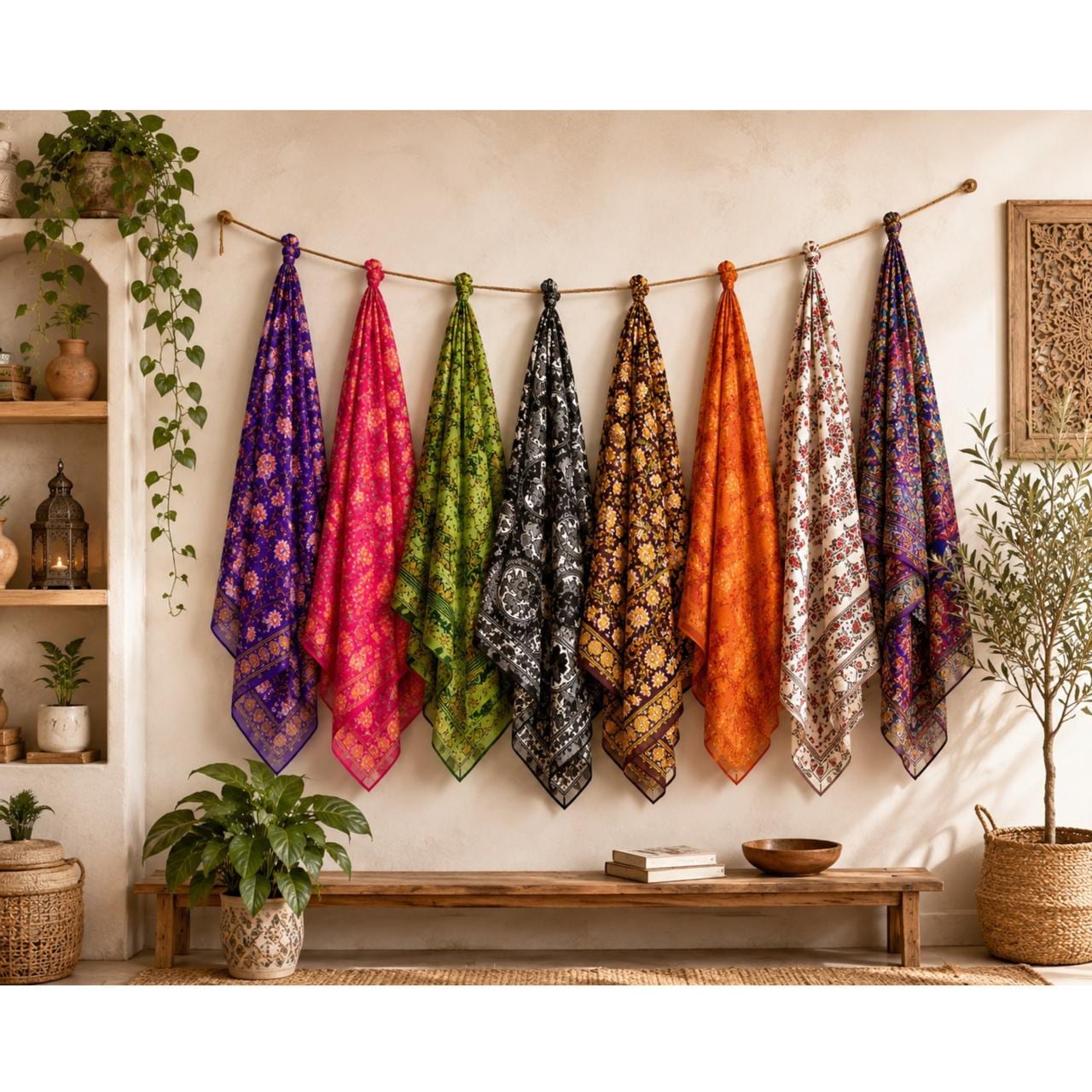 10 Pure Silk Scarves / Vintage Silk Scarf Lot / Unisex Printed