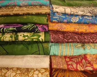 Enorme partij 100% pure zijde Vintage Sari stofresten schroot bundel quilten dagboek project door hoeveelheid zijde Saree Square Cuts SL3