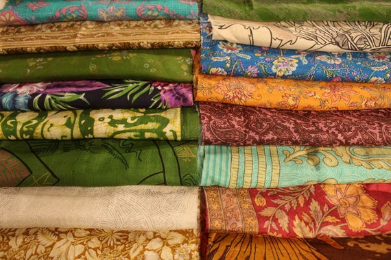 Enorme partij 100% pure zijde Vintage Sari stof restanten - België