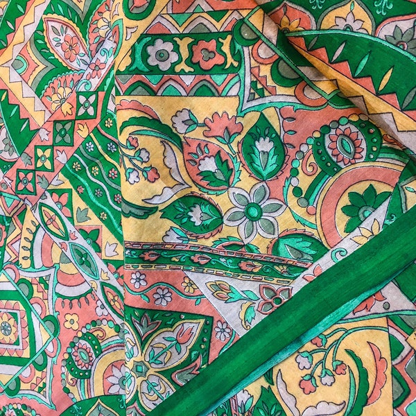 Pure Silk Fabric By The Yard Dress Making Cloth Collage Sewing Vintage Recycled Material Print Textile Saree Sari Easter Egg Dyeing PSF1604