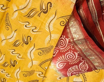 Tissu en pure soie par mètre, confection de vêtements, collage, couture, matériau recyclé vintage, tissu floral, sari doux, PSF1545