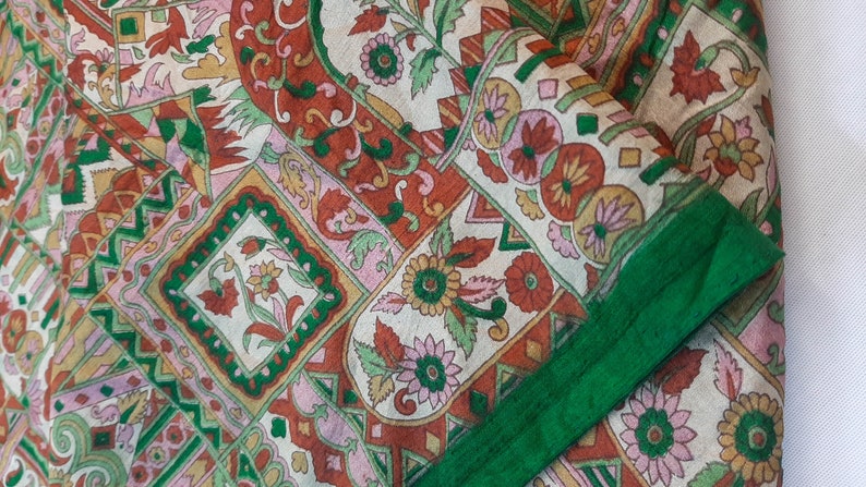Pure Silk Fabric By The Yard Dress Making Cloth Collage Sewing Vintage Recycled Material Print Textile Saree Sari Easter Egg Dyeing PSF1593 image 3