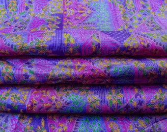 Tissu en pure soie par mètre, confection de vêtements, collage, couture, matériau recyclé vintage, tissu floral, sari doux, PSF1621