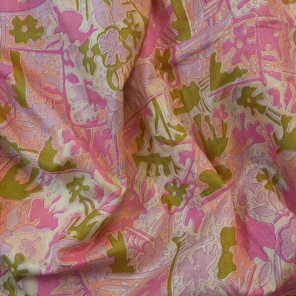 Pure Silk Fabric By The Yard Dress Making Cloth Collage Sewing Vintage Recycled Material Print Textile Saree Sari Easter Egg Dyeing PSF1598