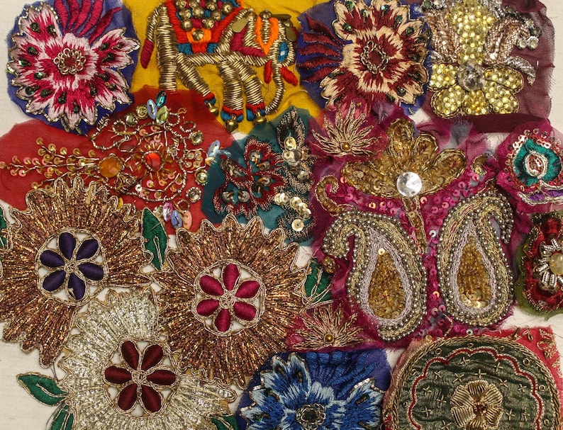 25 pack boho scrap trim snippets junk journal mixed media embellishments embroidered beaded sequins decorative applique patch art craft SL5 image 9