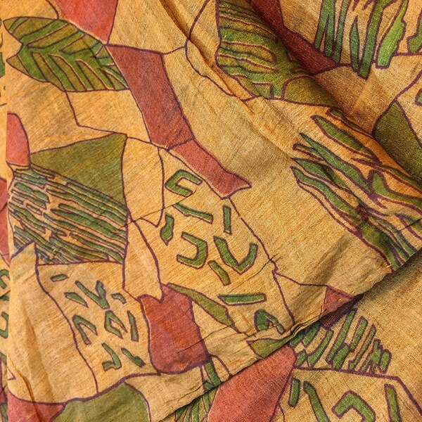Tissu en soie pure par mètre Fabrication de robe, collage de tissu vintage, matériau recyclé, impression textile Saree Sari, teinture d'oeuf de Pâques PSF1580