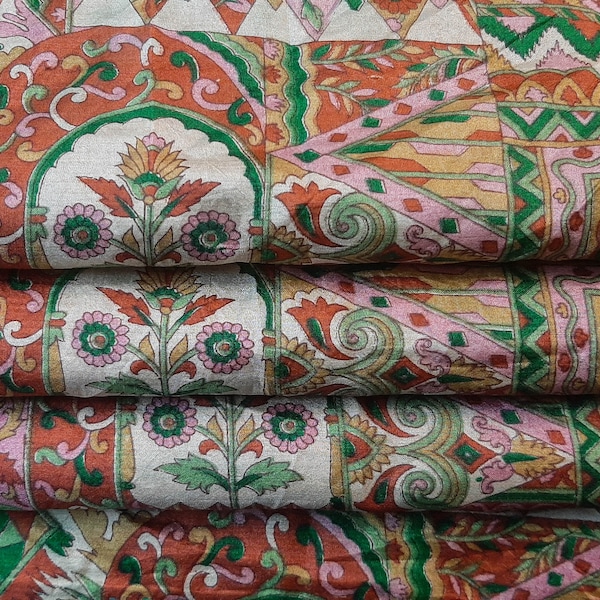 Pure Silk Fabric By The Yard Dress Making Cloth Collage Sewing Vintage Recycled Material Print Textile Saree Sari Easter Egg Dyeing PSF1593