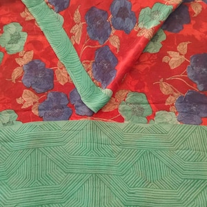 Women&#39;s Silk Chiffon Hand-Painted  Saree, Vibrant Red Blue And Green Floral, Unique Indian Sari Lightweight 5 yards printed saree PGS1795