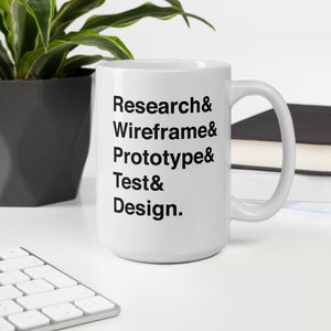 Research and Wireframe and Prototype and Test and Design Mug