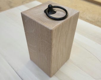 Solid Oak Doorstop with Black Handle: Heavy Timber Door Stop