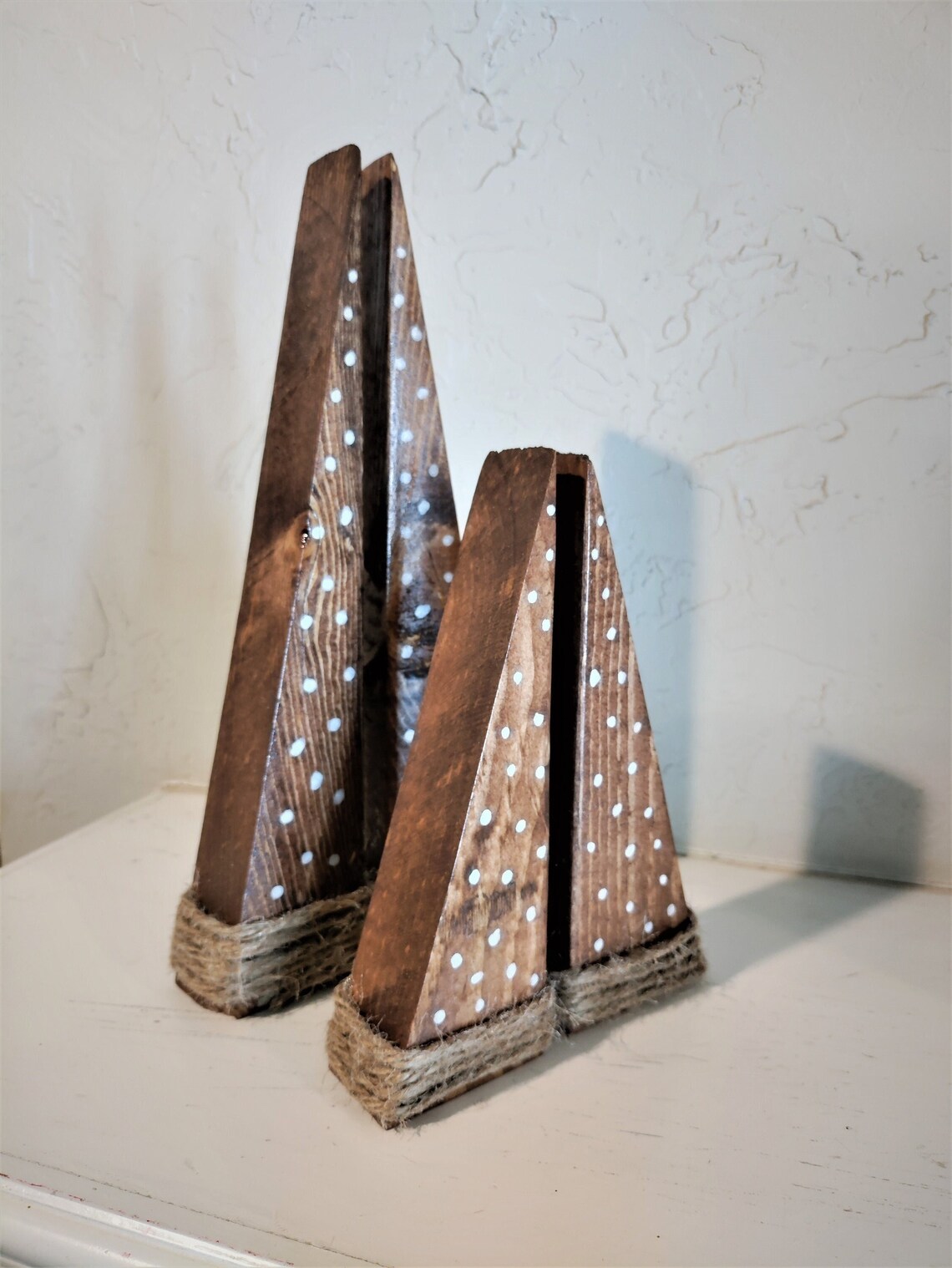 Wooden Tree Decor, Wood Stained Dotted Rustic Trees, Tabletop Wood Tree
