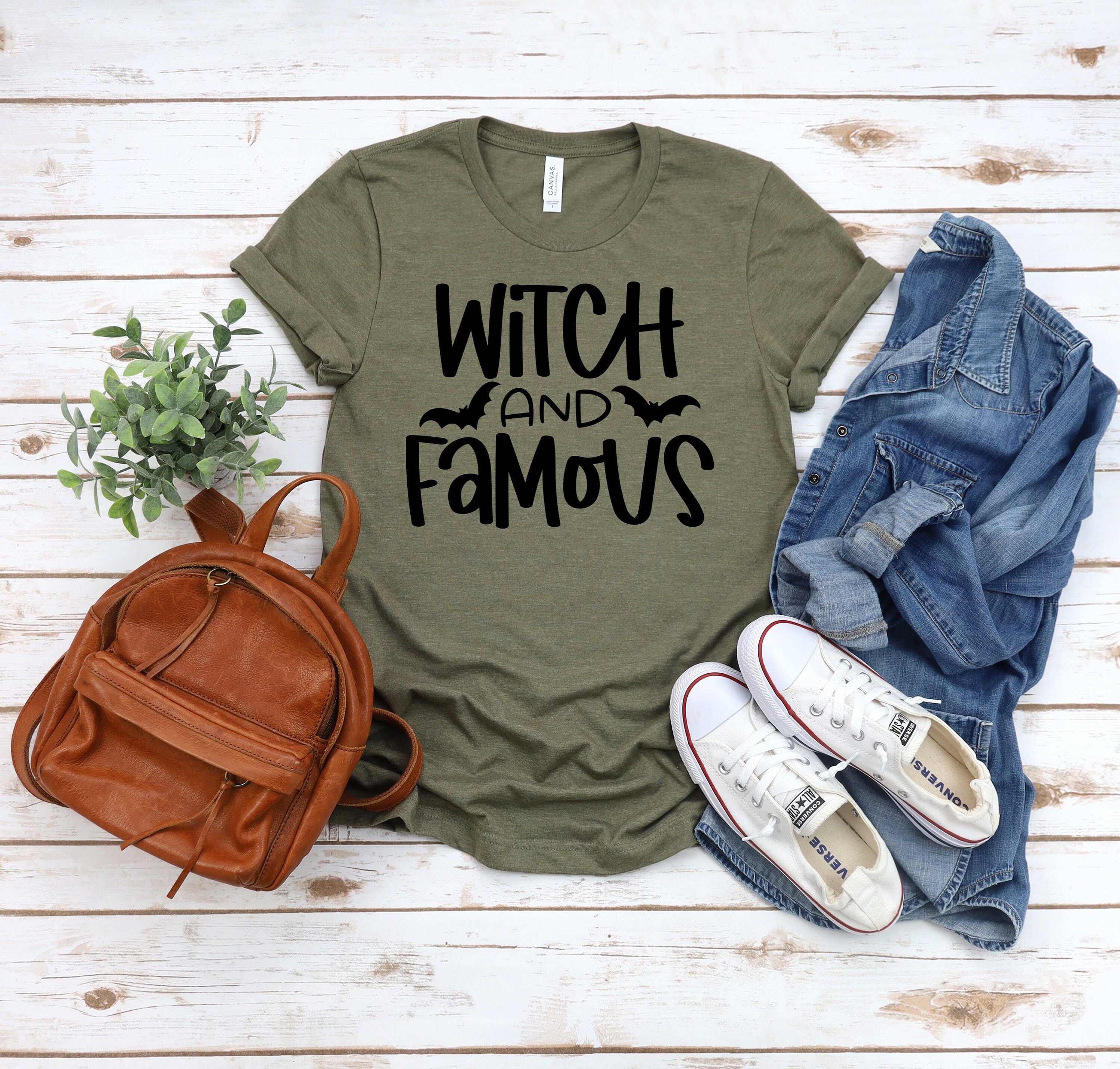 Witch and Famous Funny Cute Halloween Shirt Women Cute Gothic Clothing Plus  Size Witchy Woman Punny Shirts Womens Goth Girl Clothes Gift 
