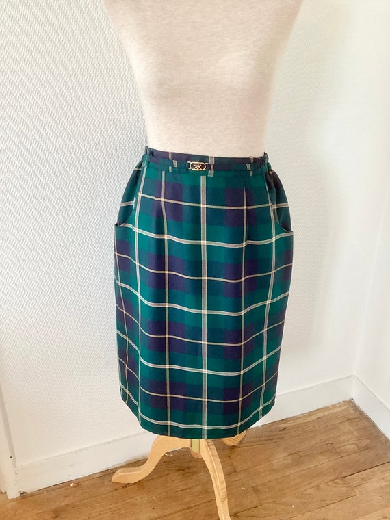 Vintage 1970 Scottish skirt / green straight skir… - image 2