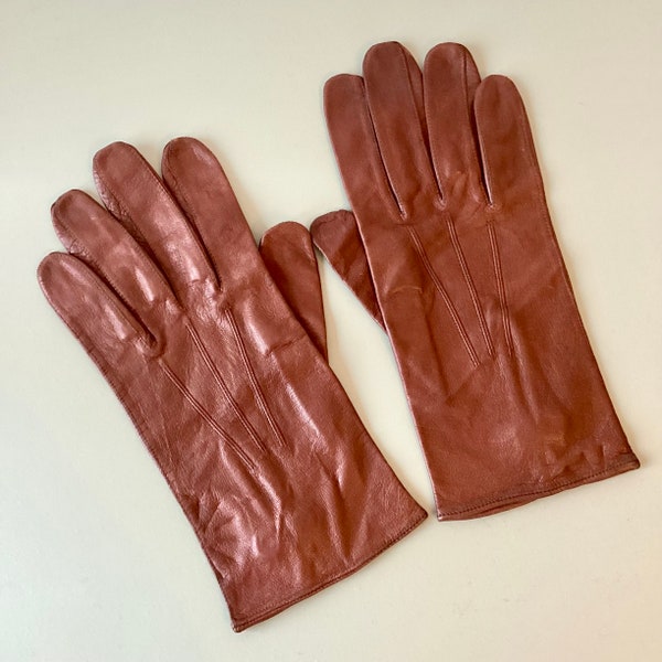 Gants vintage en cuir 1970 / gants en cuir marron bouton / gants anciens femmes / accessoires vintage / french vintage glove 70’s