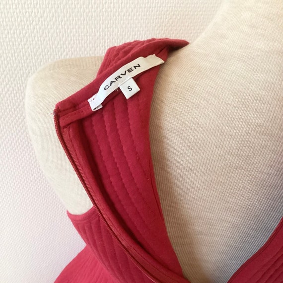 CARVEN Vintage 1990 Dress Little Short Thick Red Cotton Dress