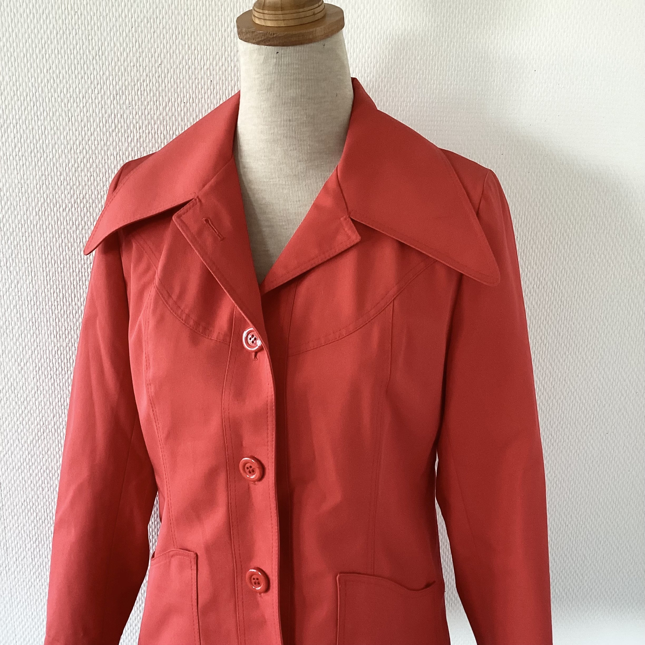 Veste Georges Rech vintage 1970 veste noire coton rouge grand col fabrication francaise manteau court french vintage jacket 70s Etsy France
