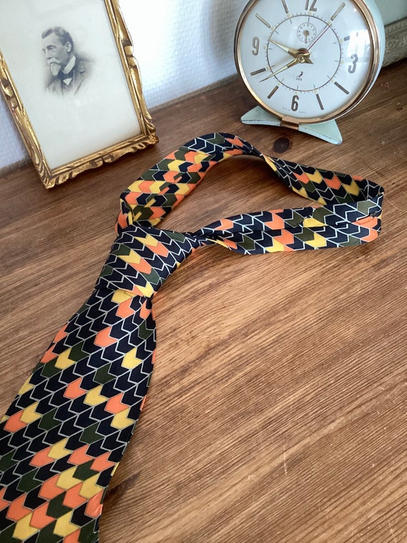 Vintage tie in silk 1960 / geometric patterns bla… - image 5