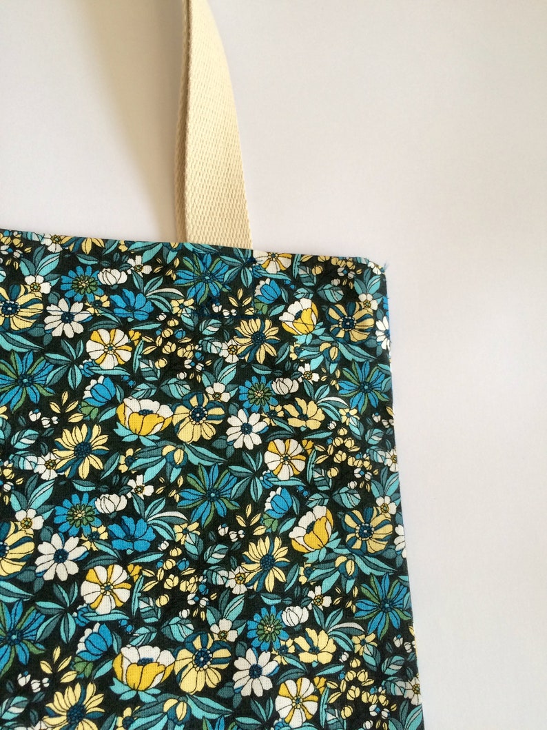 tote bag in cotton printed liberty yellow and blue flowers vintage style French fabric bag