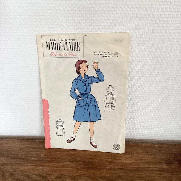 Patron vintage 1950 / patron robe enfant marie claire 8 10 ans / patron ancien / mercerie vintage / French sewing pattern 50’s