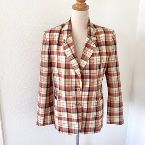BURBERRY’S vintage 1970 jacket / fitted jacket in beige cotton with green beige brown checks / old blazer / London vintage jacket 70’s