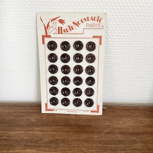 Set of 24 vintage buttons / fancy brown button plate from the 1950s / French manufacture / vintage button 50&#39;s