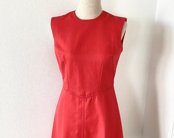 Robe vintage des années 1960 / robe trapèze coton rouge et bleu marine / robe sixties / fabrication française / french vintage dress 60’s