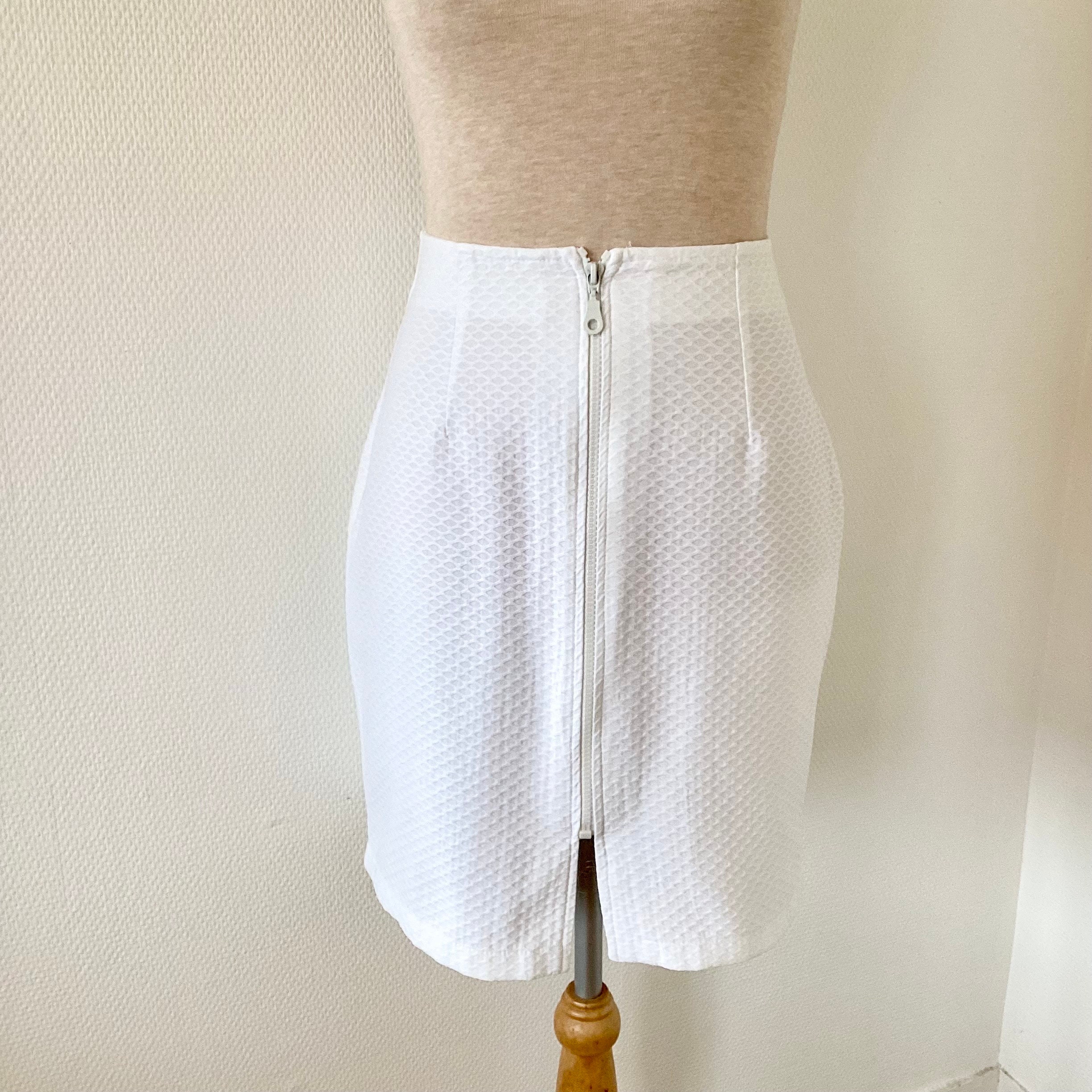 Vintage wool skirt 1970 / straight white cotton skirt / zipper pencil skirt / French manufacturing / French vintage skirt 70’s