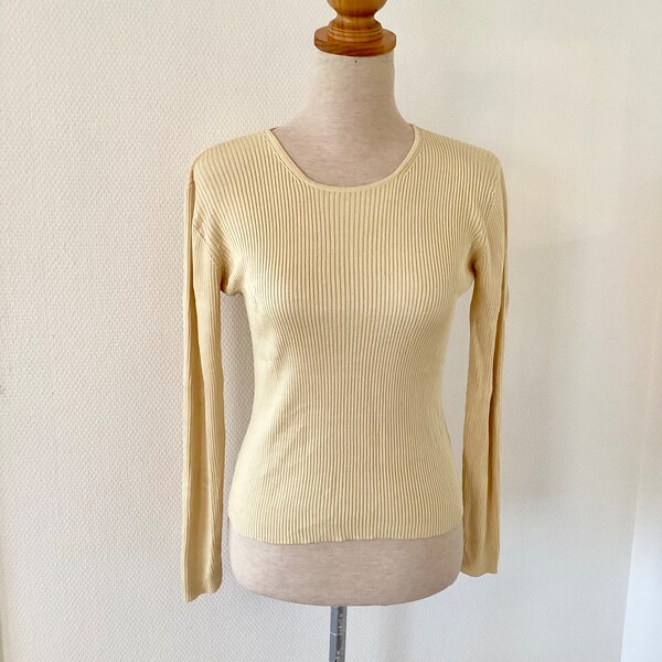 Pull soie vintage 1980 / pull fin en soie jaune / top manches longues / vêtements vintage / taille S / french vintage pull 80’s