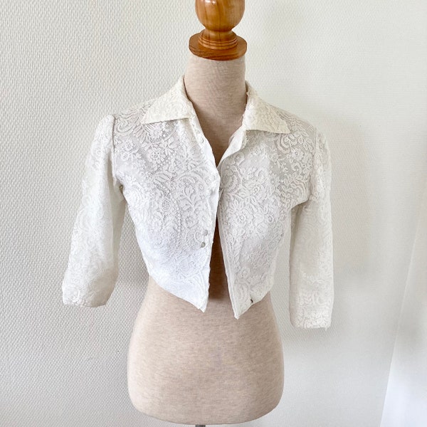 Chemisier ancien 1940 / chemise dentelle soie et coton blanc  / fabrication française / fait main / french vintage blouse 40’s