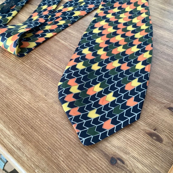Vintage tie in silk 1960 / geometric patterns bla… - image 3