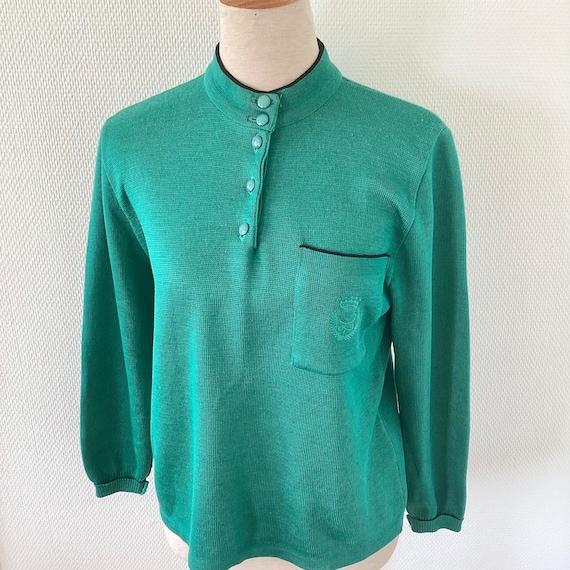 Vintage 1970 sweater / green wool sweater / embro… - image 2