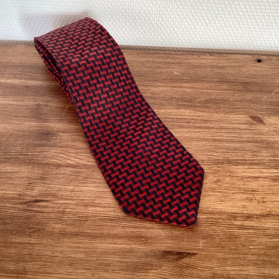 Vintage 1970 silk tie / blue silk tie with red ge… - image 3