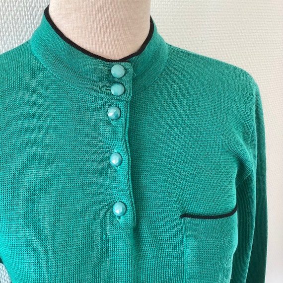 Vintage 1970 sweater / green wool sweater / embro… - image 4