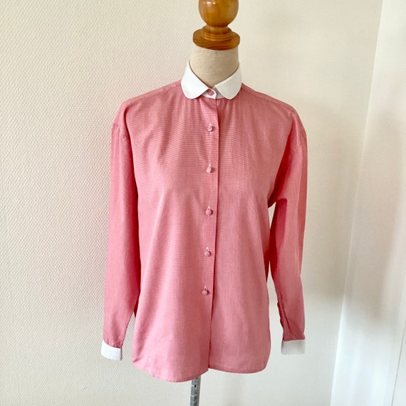 Chemisier vichy vintage 1980 / chemise coton blan… - image 1