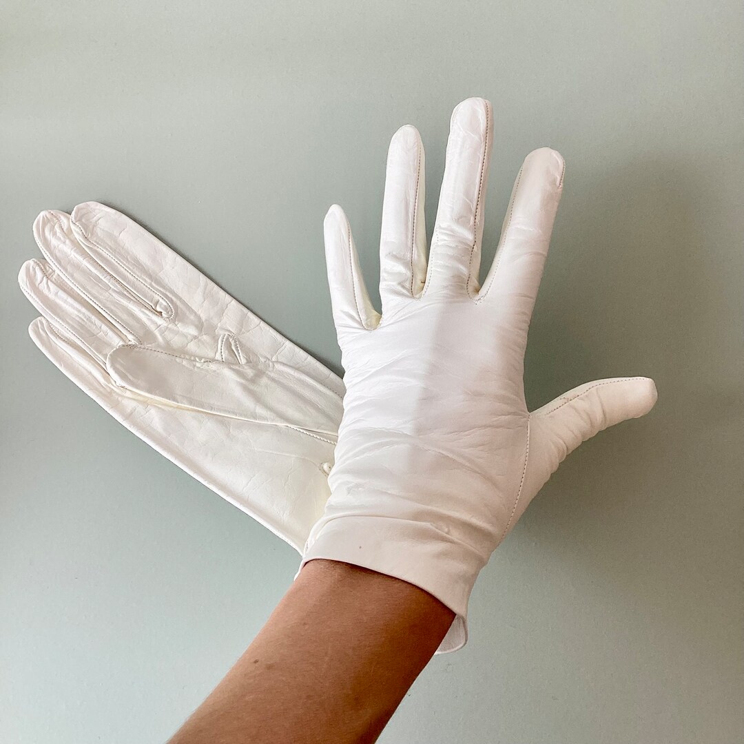 Vintage Leather Gloves 1940 / Beige Cream Leather Gloves / Old Etsy