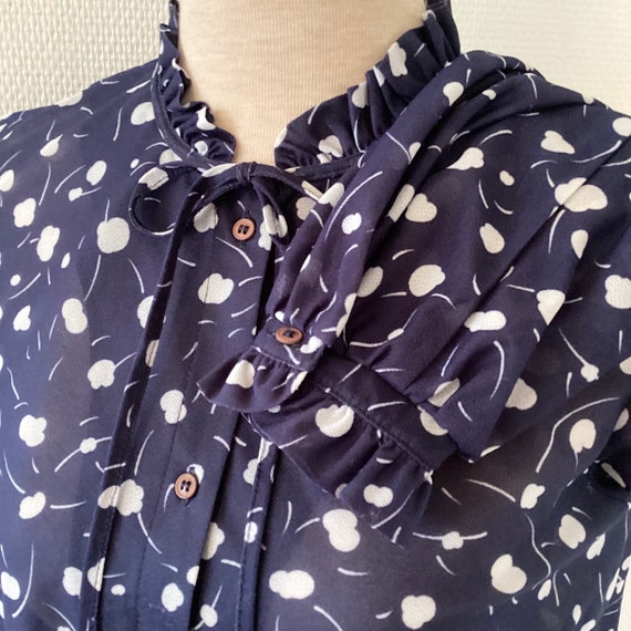 Robe Chemise Vintage Années 70 à Pois Blanc Et Bleu Marine - Taille M - Coton - État Parfait