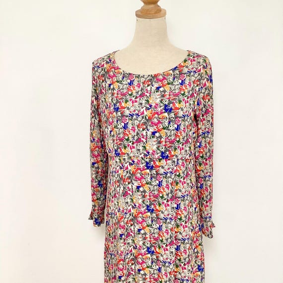 Sonia Rykiel, Robe SONIA RYKIEL vintage 1980 / robe colorée 2 pièces / blouse fleurs roses rouges / made in France / taille S / French vintage dress 80’s