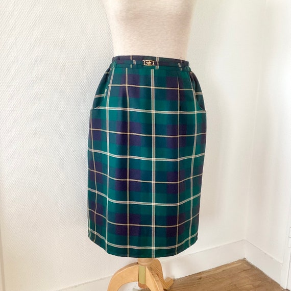 Vintage 1970 Scottish skirt / green straight skir… - image 1