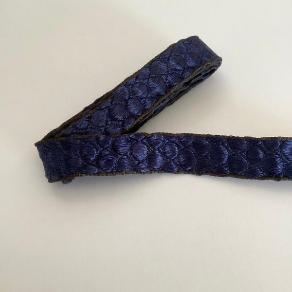 Lot of old embroidered braid 1940 / 1.25 meter antique French navy blue ribbon / braid braid trim / French antique ribbon 40's