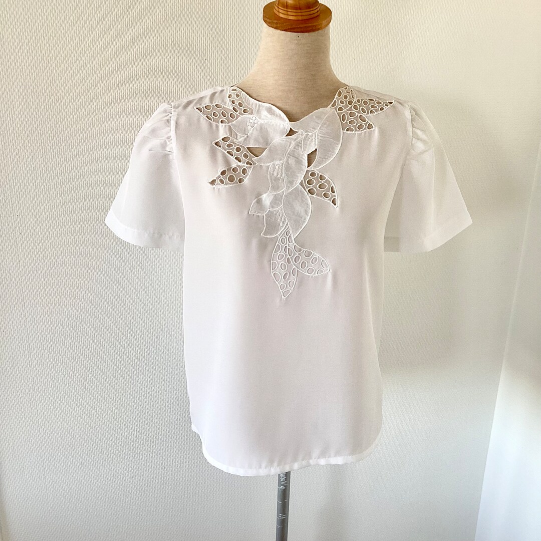 Embroidered Vintage Blouse 1970 / White Satin Blouse With Etsy