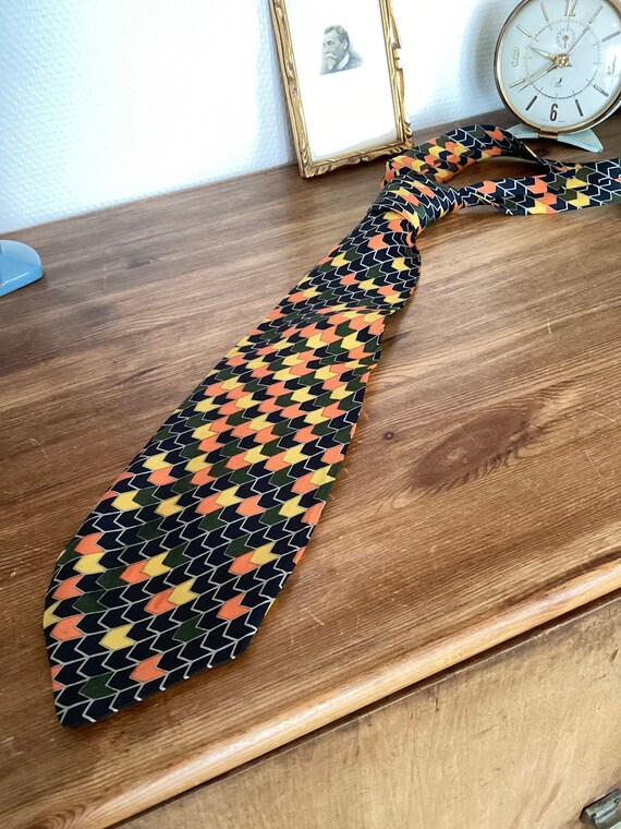 Vintage tie in silk 1960 / geometric patterns bla… - image 4