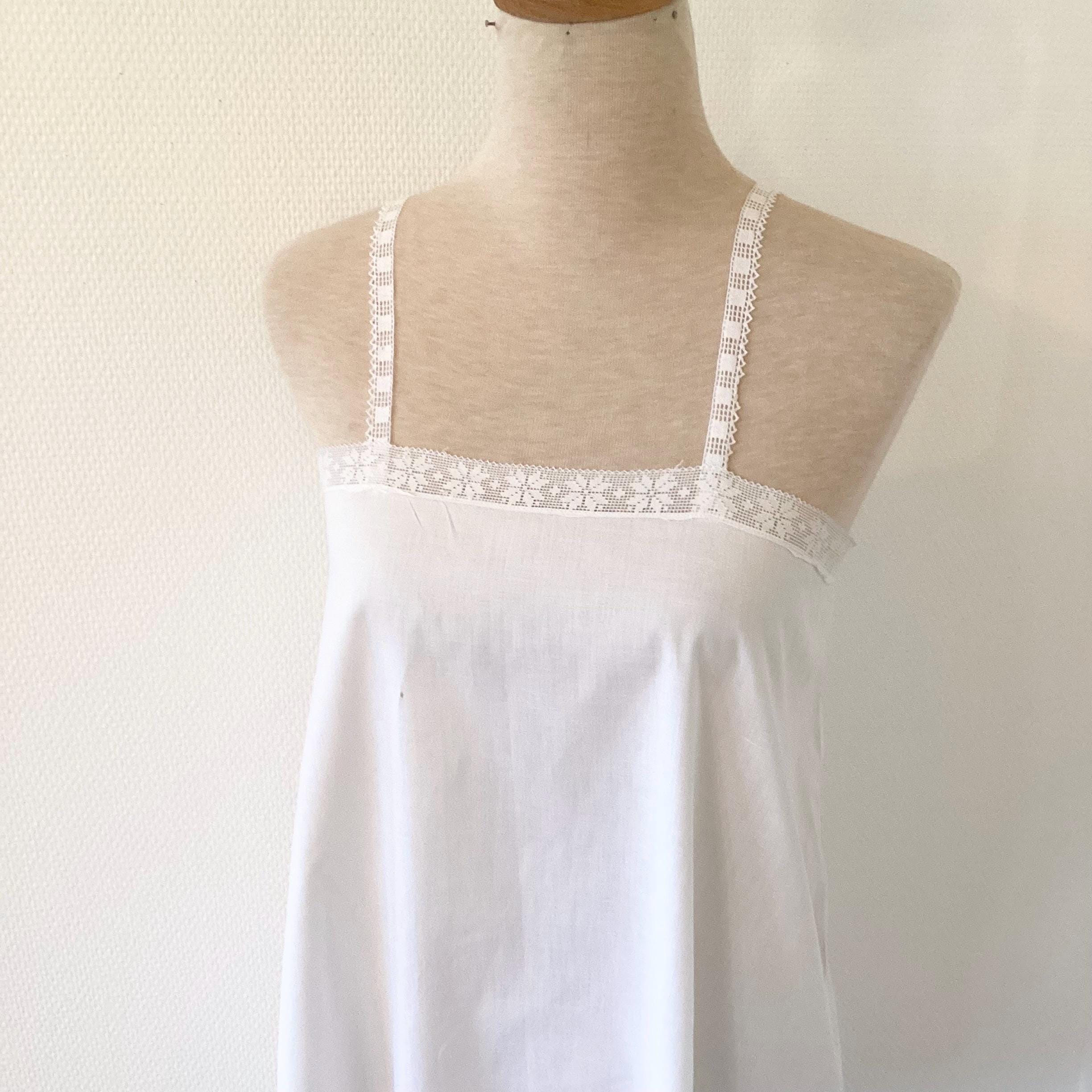 Chemisier Vintage Blanc à Bretelles & Dentelle - Taille S, Coton, Années 50